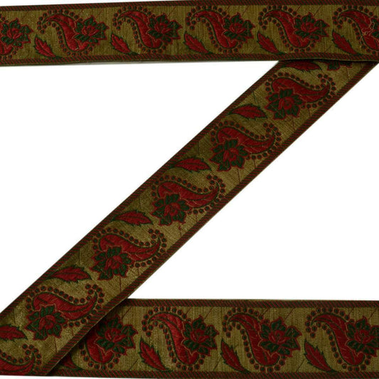 Vtg Sari Border Indian Craft Trim Woven Floral Paisley Antique Color Lace Ribbon
