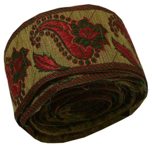 Vtg Sari Border Indian Craft Trim Woven Floral Paisley Antique Color Lace Ribbon