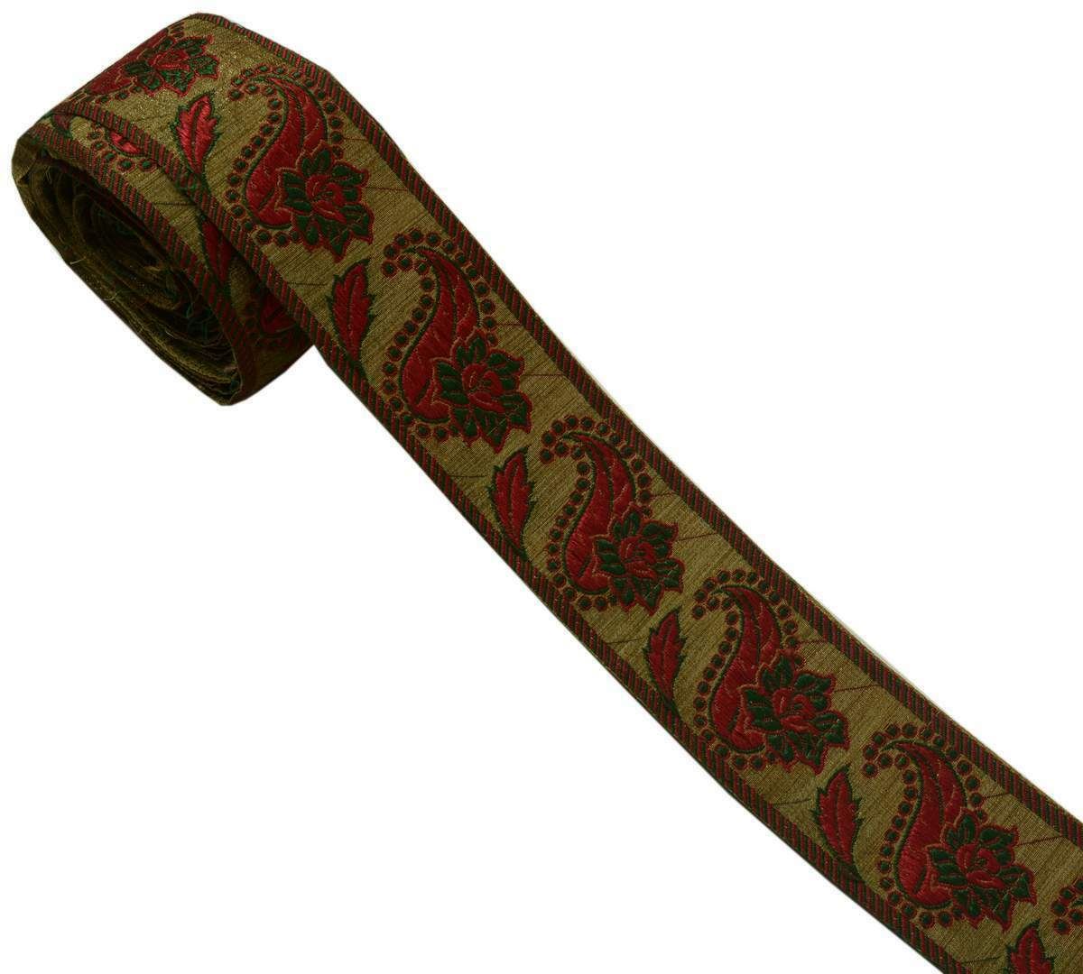 Vtg Sari Border Indian Craft Trim Woven Floral Paisley Antique Color Lace Ribbon