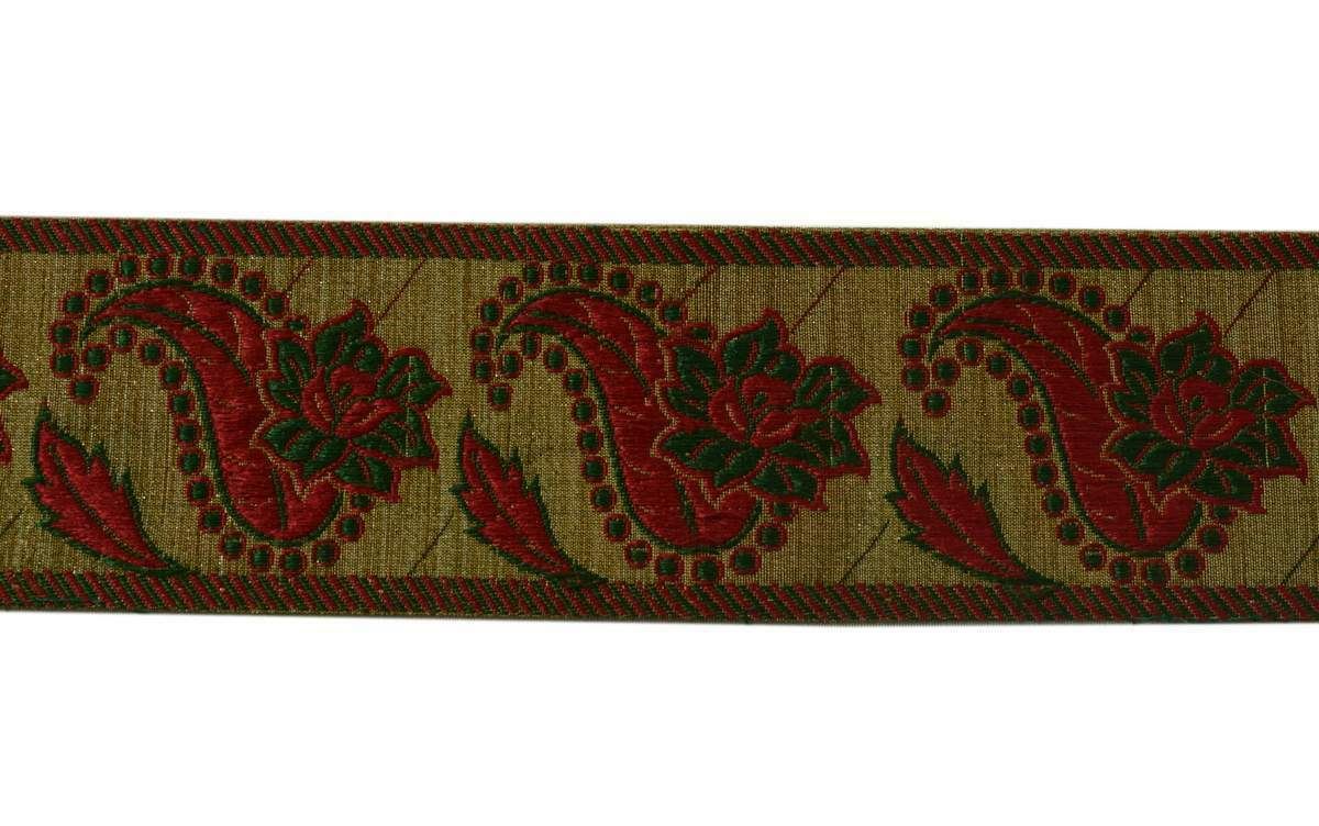 Vtg Sari Border Indian Craft Trim Woven Floral Paisley Antique Color Lace Ribbon