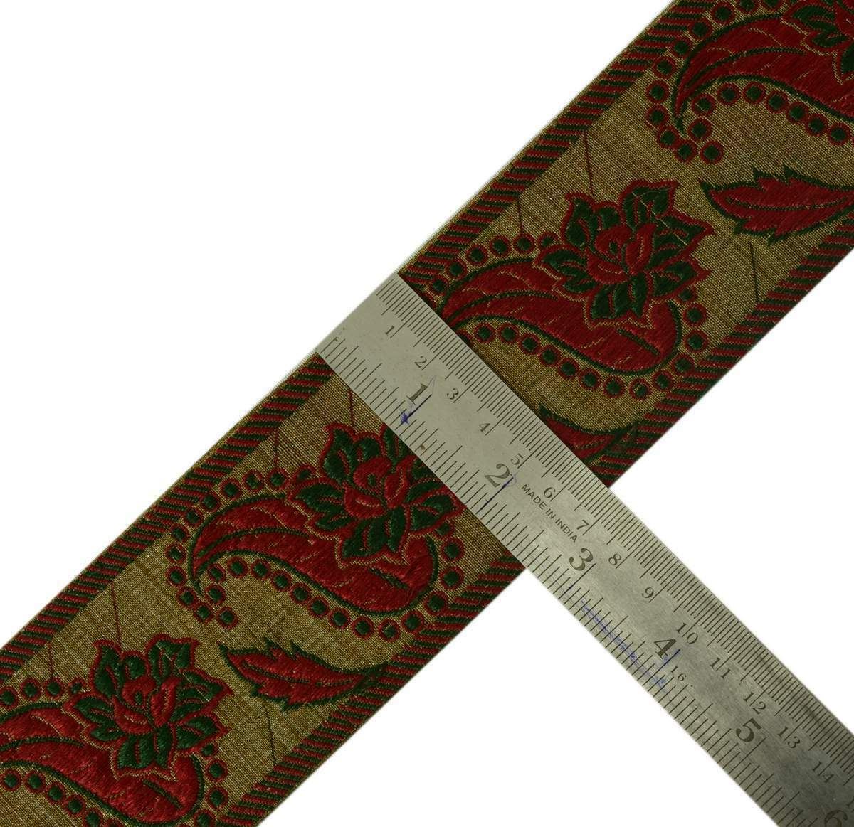 Vtg Sari Border Indian Craft Trim Woven Floral Paisley Antique Color Lace Ribbon
