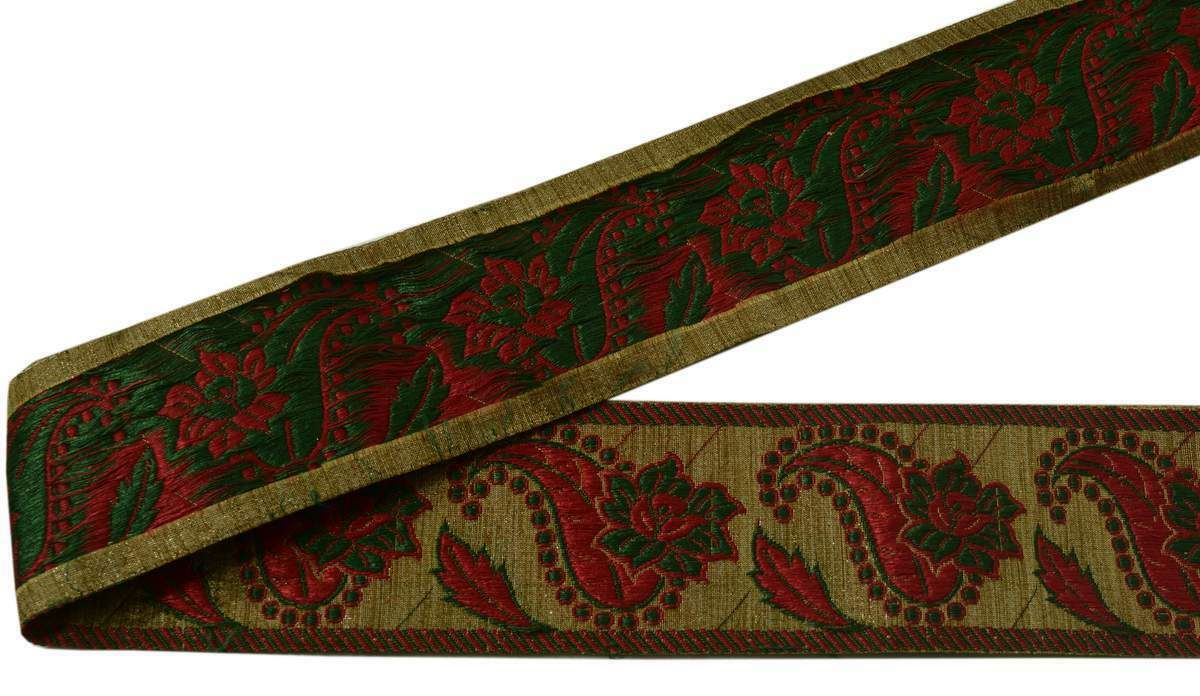 Vtg Sari Border Indian Craft Trim Woven Floral Paisley Antique Color Lace Ribbon