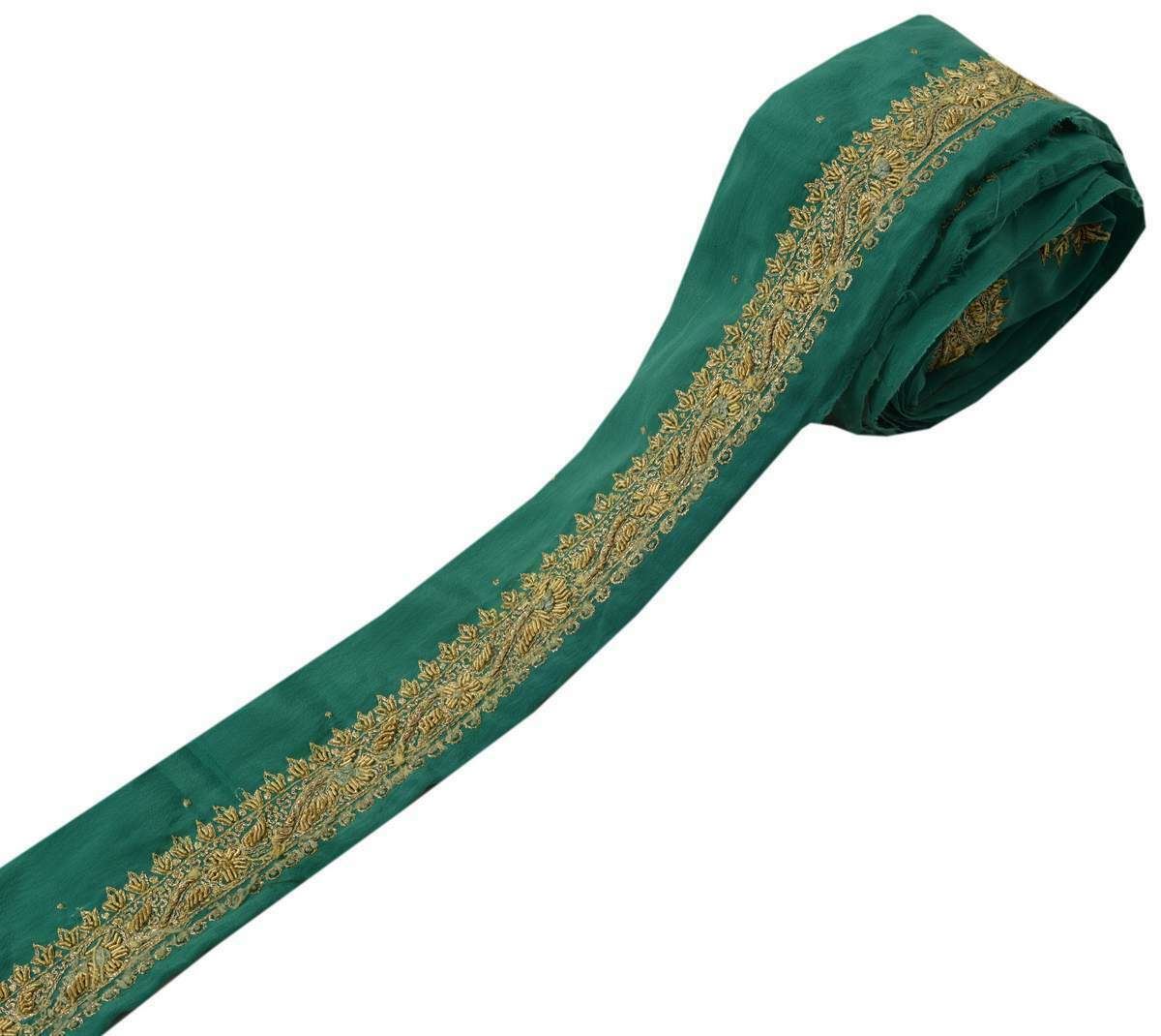 Vintage Sari Border Indian Craft Trim Hand Beaded Zardozi Work Green Lace Ribbon
