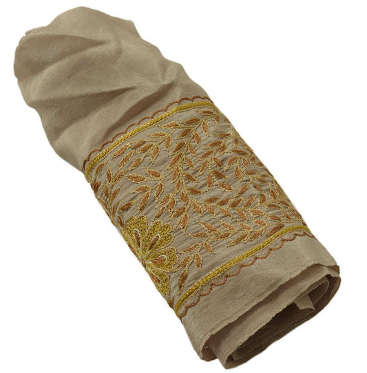 Vintage Sari Border Indian Craft Trim Hand Embrodiered Floral Lace Ribbon Brown