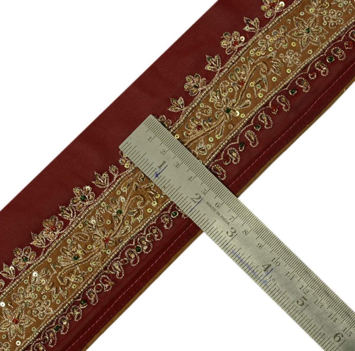 Vintage Sari Border Indian Craft Trim Hand Beaded Patch Work Lace Ribbon Wrap