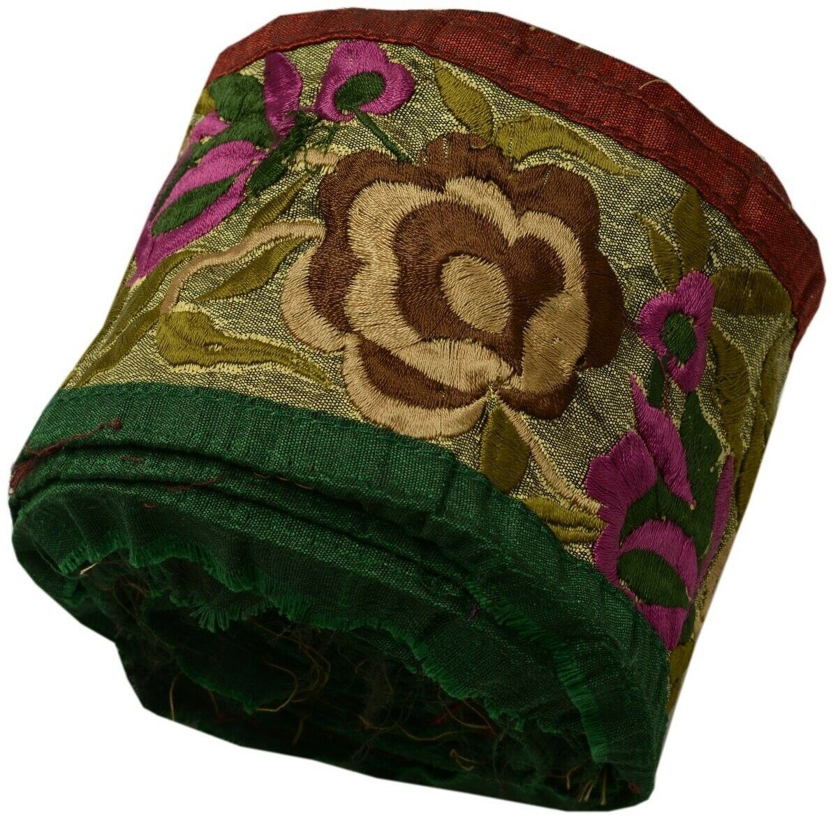 Vintage Sari Border Indian Craft Trim Antique Color Embroidered Ribbon Lace