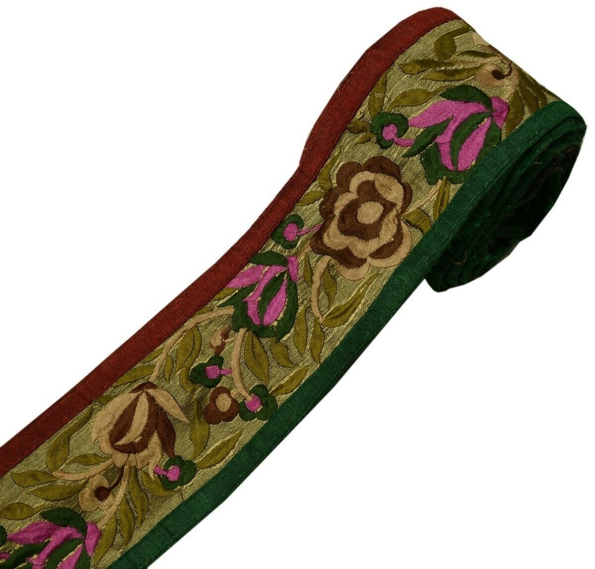 Vintage Sari Border Indian Craft Trim Antique Color Embroidered Ribbon Lace