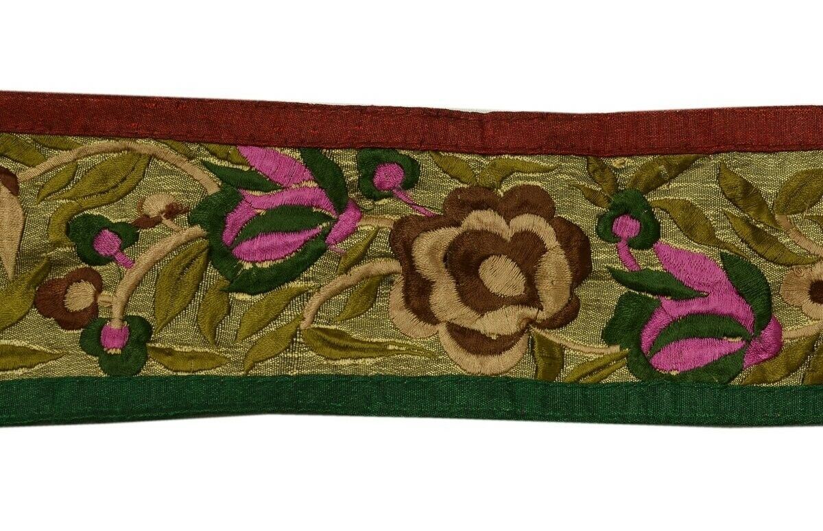 Vintage Sari Border Indian Craft Trim Antique Color Embroidered Ribbon Lace