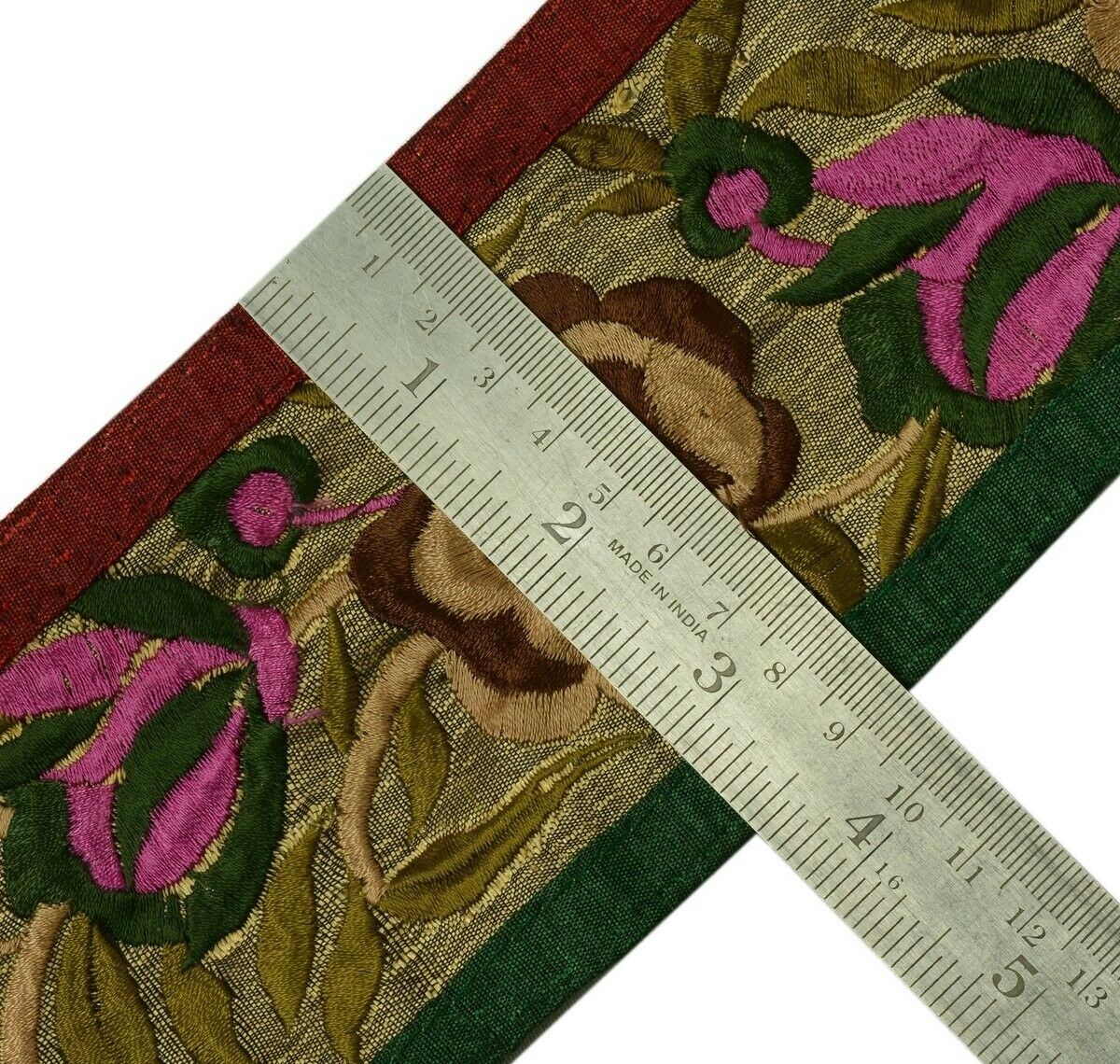 Vintage Sari Border Indian Craft Trim Antique Color Embroidered Ribbon Lace