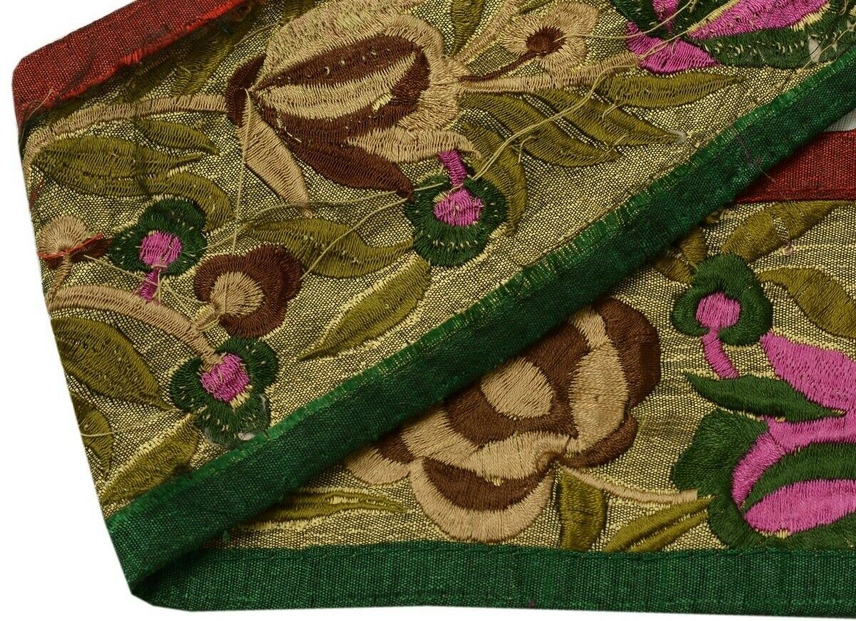 Vintage Sari Border Indian Craft Trim Antique Color Embroidered Ribbon Lace