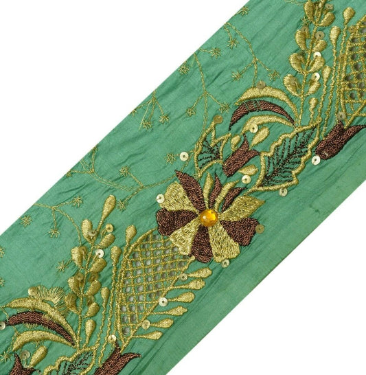 Vintage Sari Border Indian Craft Trim Embroidered Cut work Ribbon Lace Green
