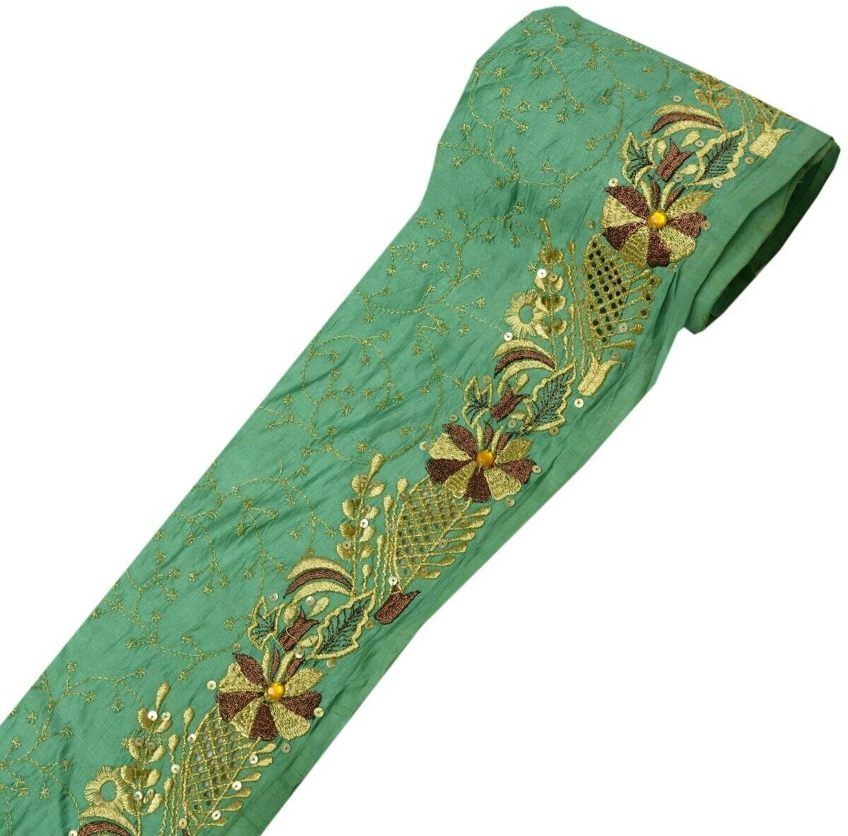 Vintage Sari Border Indian Craft Trim Embroidered Cut work Ribbon Lace Green