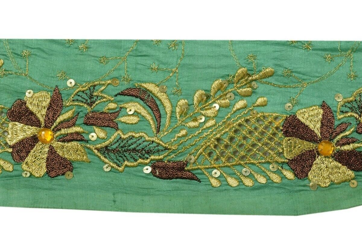 Vintage Sari Border Indian Craft Trim Embroidered Cut work Ribbon Lace Green