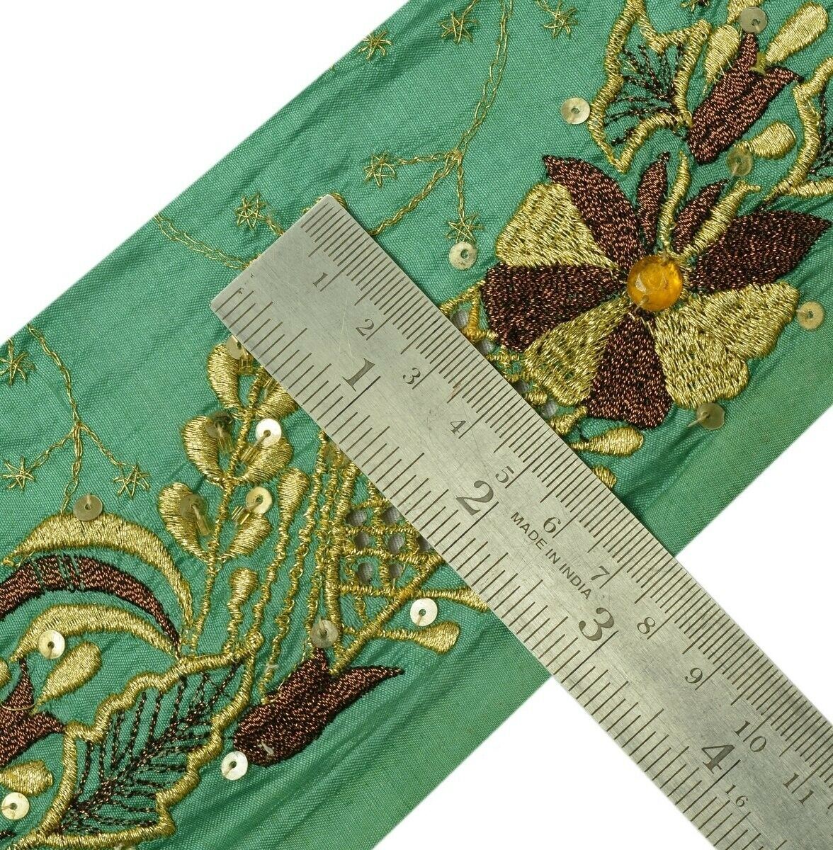 Vintage Sari Border Indian Craft Trim Embroidered Cut work Ribbon Lace Green