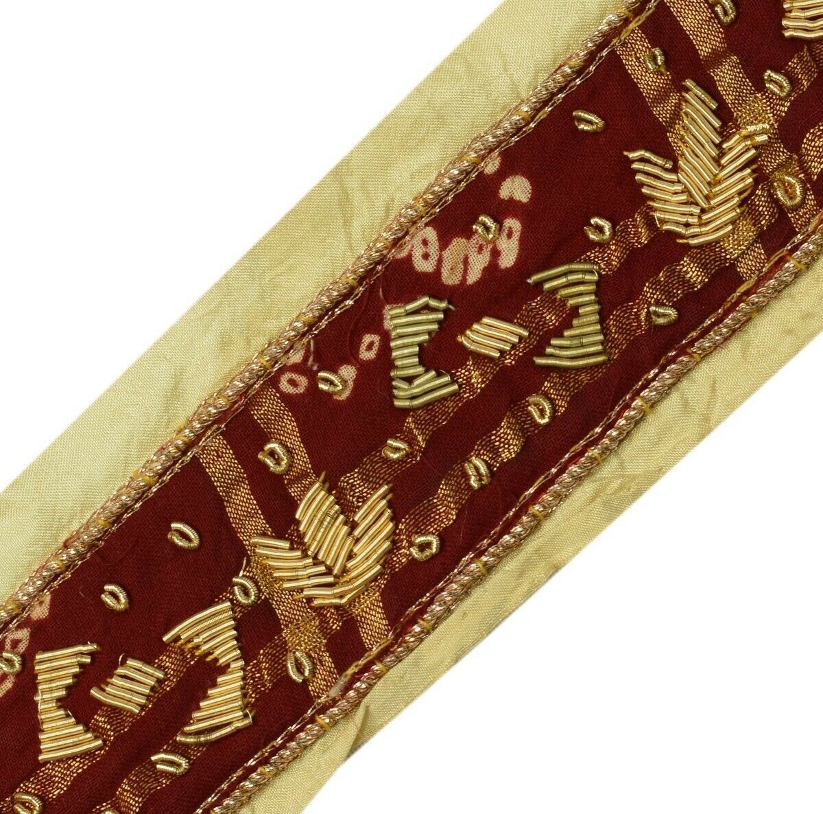 Vintage Sari Border Indian Craft Trim Hand Beaded Sewing Ribbon Lace Maroon