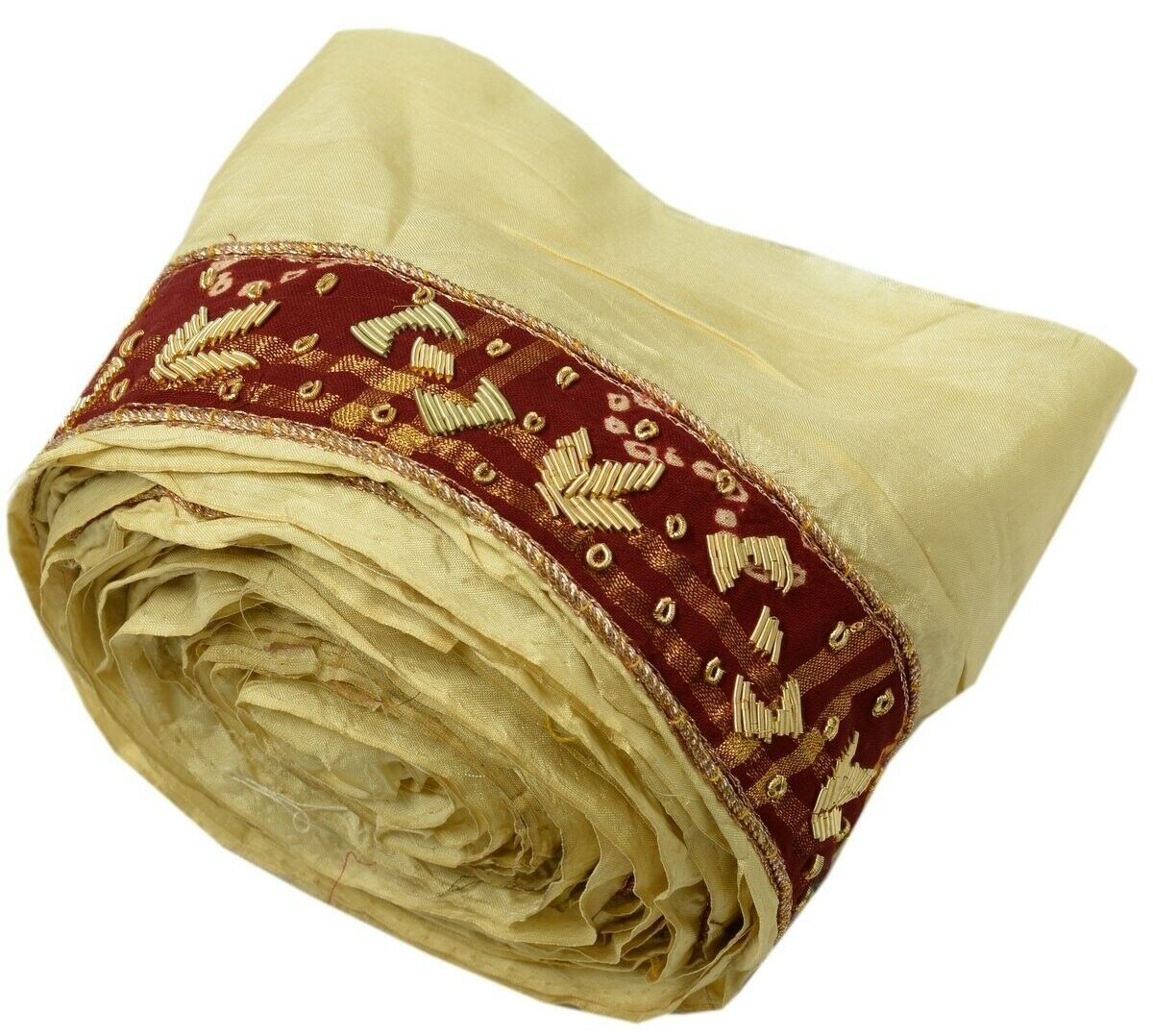 Vintage Sari Border Indian Craft Trim Hand Beaded Sewing Ribbon Lace Maroon