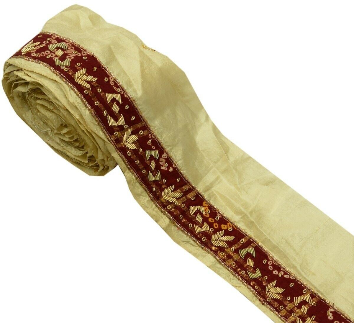 Vintage Sari Border Indian Craft Trim Hand Beaded Sewing Ribbon Lace Maroon