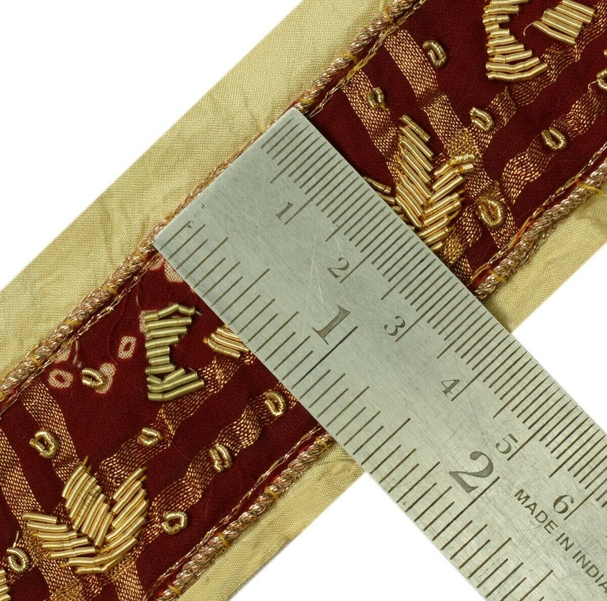Vintage Sari Border Indian Craft Trim Hand Beaded Sewing Ribbon Lace Maroon
