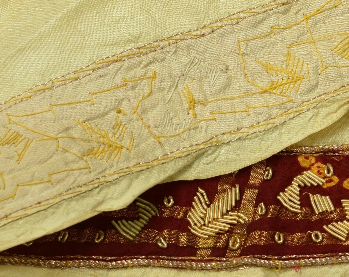 Vintage Sari Border Indian Craft Trim Hand Beaded Sewing Ribbon Lace Maroon