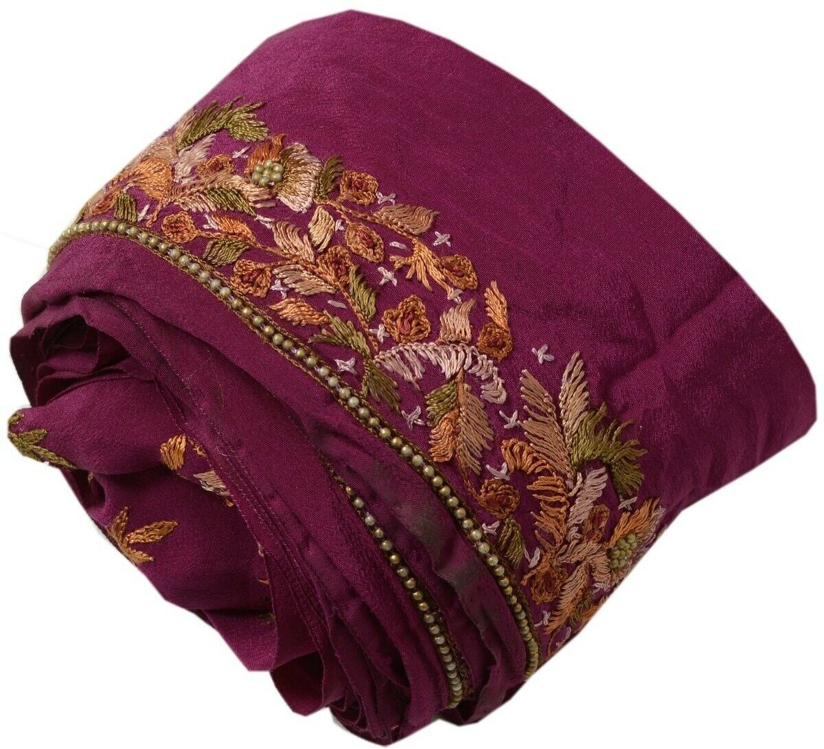 Vintage Sari Border Indian Craft Trim Hand Embroidered Ribbon Lace Dark Magenta