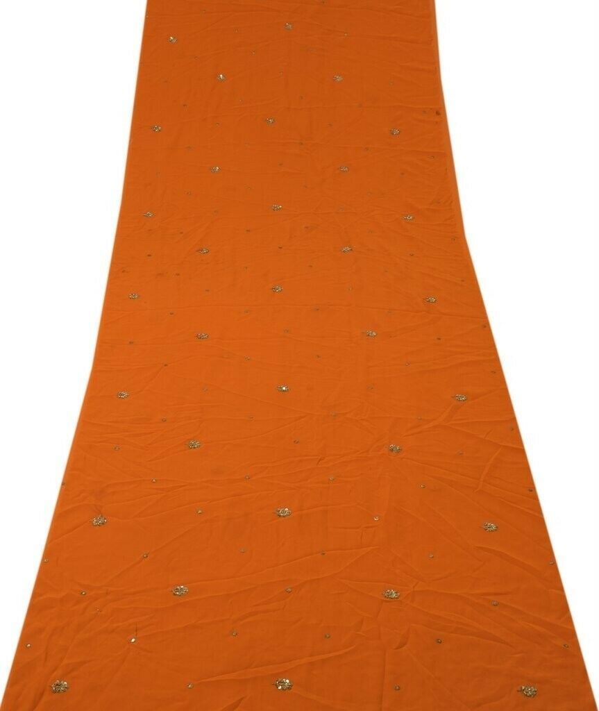 Blend Georgette Vintage Sari Remnant Scrap Fabric for Sewing Craft Rusty Orange