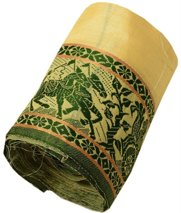 Vintage Sari Border Indian Craft Trim Woven Horse Lady Green Cream Ribbon Lace