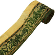 Vintage Sari Border Indian Craft Trim Woven Horse Lady Green Cream Ribbon Lace