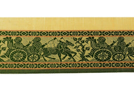 Vintage Sari Border Indian Craft Trim Woven Horse Lady Green Cream Ribbon Lace