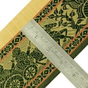 Vintage Sari Border Indian Craft Trim Woven Horse Lady Green Cream Ribbon Lace
