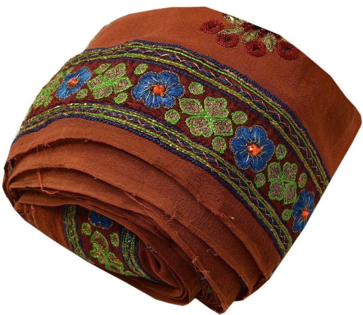 Vintage Sari Border Indian Craft Trim Embroidered Beaded Ribbon Lace Maroon Rust