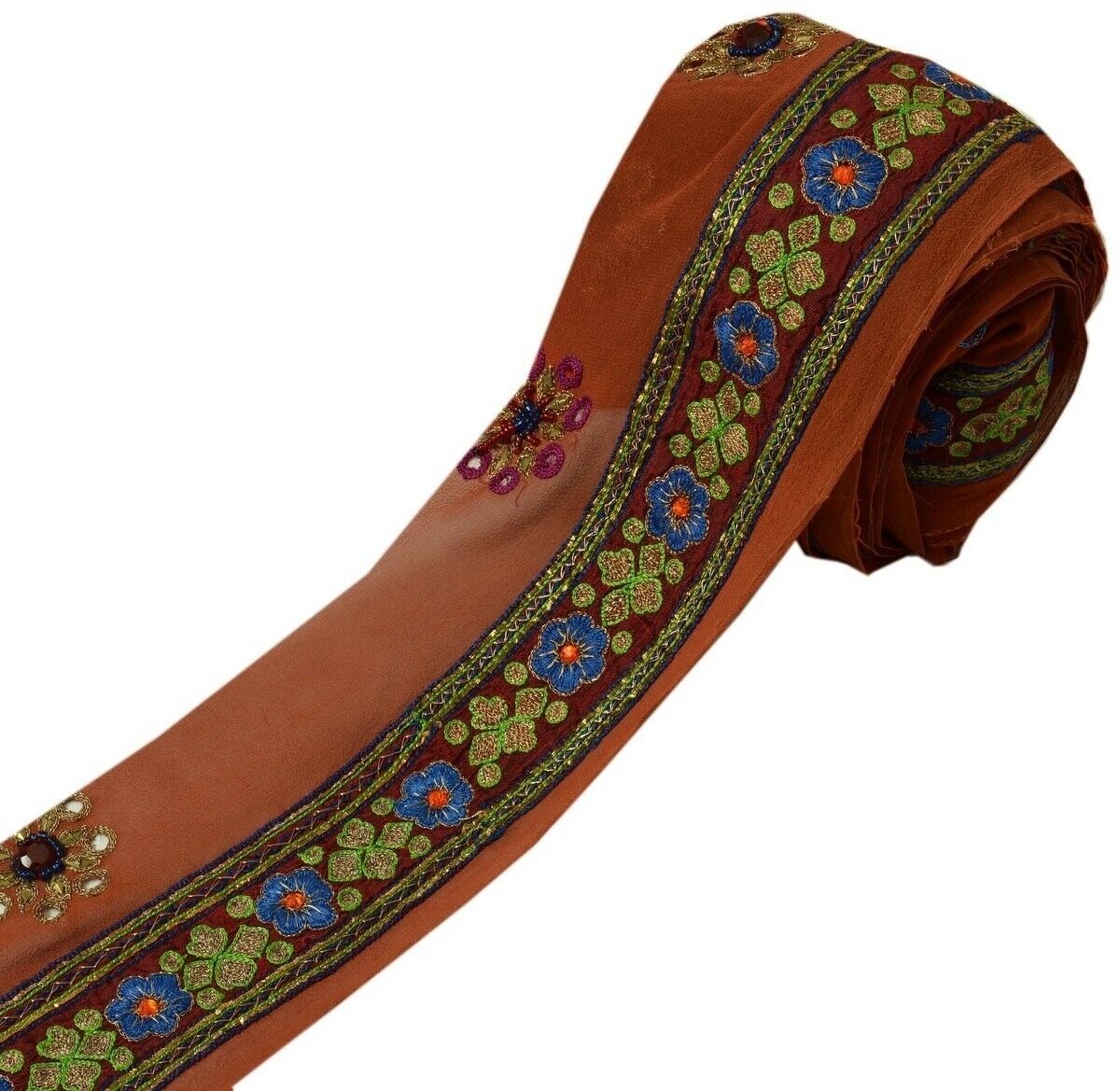 Vintage Sari Border Indian Craft Trim Embroidered Beaded Ribbon Lace Maroon Rust