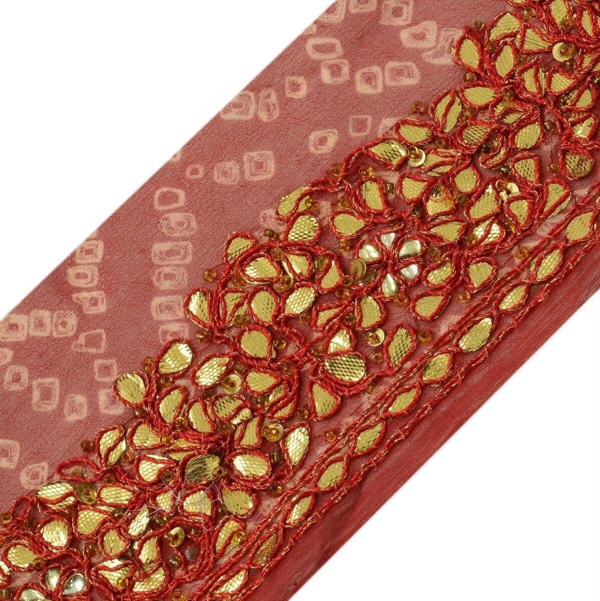 Vintage Sari Border Indian Craft Trim Hand Beaded Gota Patti Lace Deep Red