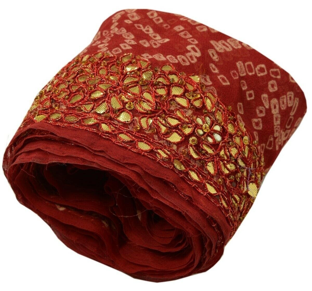Vintage Sari Border Indian Craft Trim Hand Beaded Gota Patti Lace Deep Red