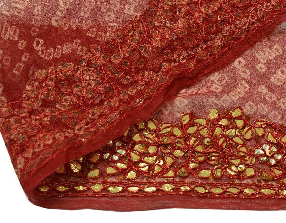 Vintage Sari Border Indian Craft Trim Hand Beaded Gota Patti Lace Deep Red