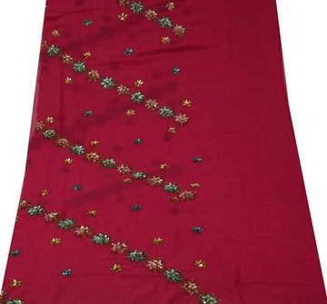 Indian Art Silk Sequins Emb Vintage Sari Remnant Scrap Fabric for Sewing Craft