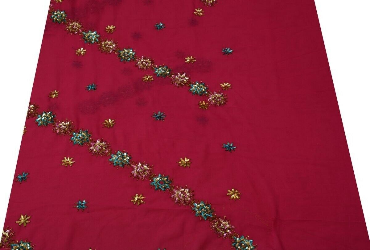 Indian Art Silk Sequins Emb Vintage Sari Remnant Scrap Fabric for Sewing Craft