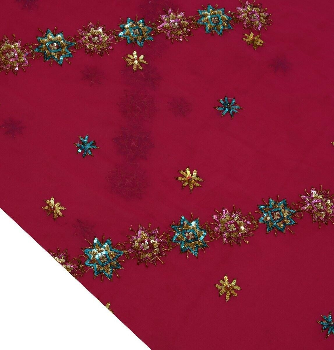 Indian Art Silk Sequins Emb Vintage Sari Remnant Scrap Fabric for Sewing Craft