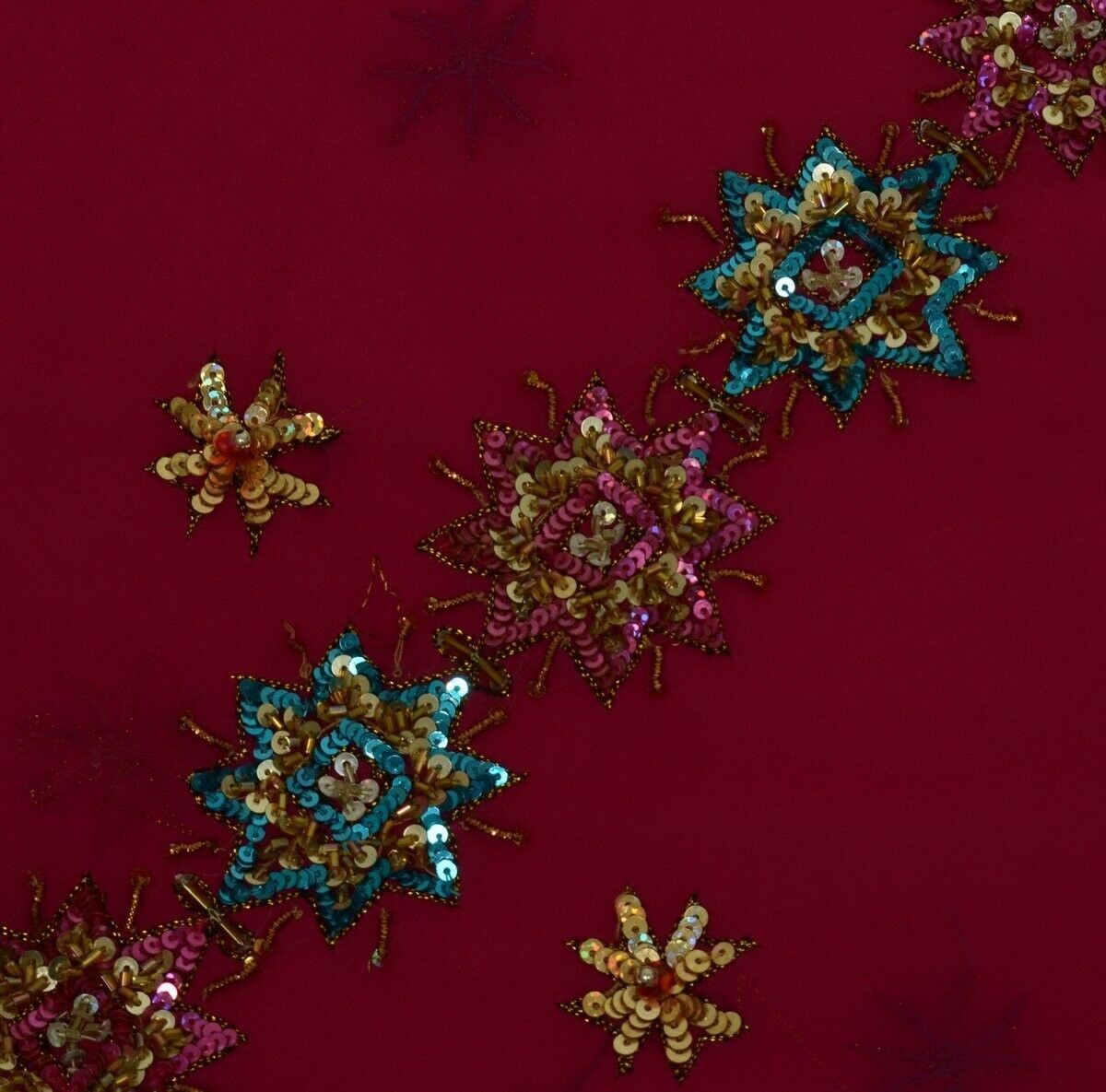Indian Art Silk Sequins Emb Vintage Sari Remnant Scrap Fabric for Sewing Craft