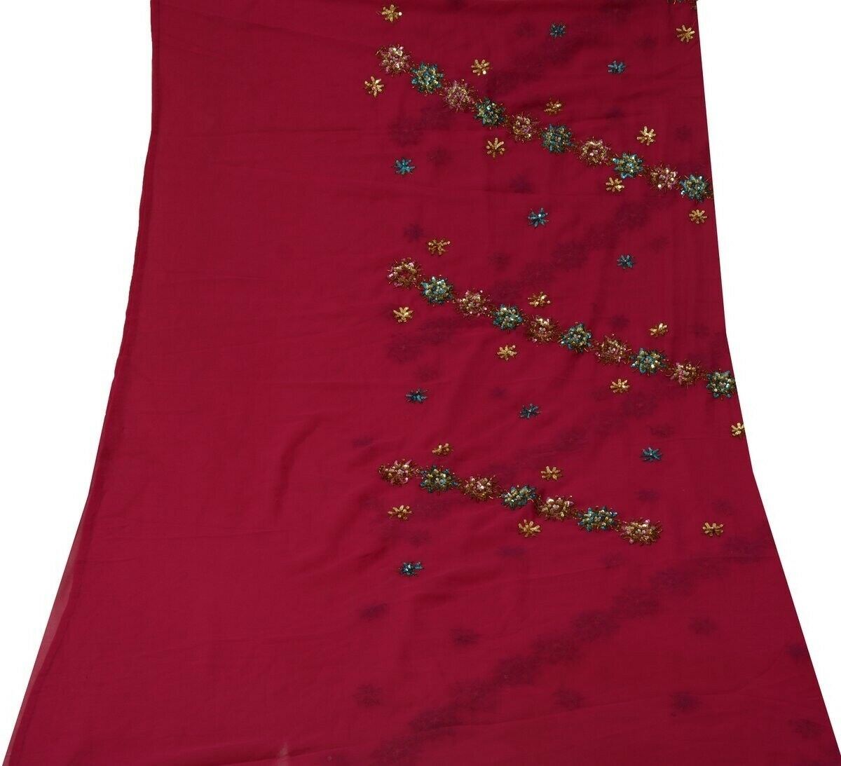 Indian Art Silk Sequins Emb Vintage Sari Remnant Scrap Fabric for Sewing Craft