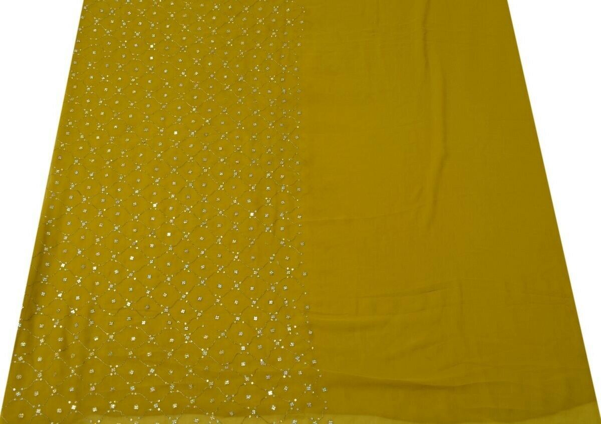 Indian Art Silk Vintage Sari Remnant Scrap Fabric for Sewing Craft Green