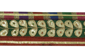 Vintage Sari Border Indian Craft Trim Hand Beaded Gotal Patti Ribbon Lace Green