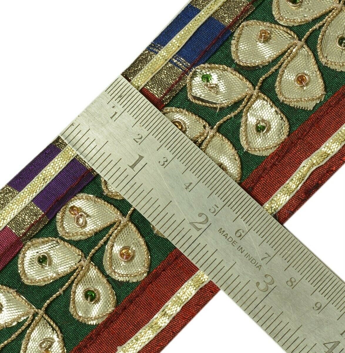 Vintage Sari Border Indian Craft Trim Hand Beaded Gotal Patti Ribbon Lace Green
