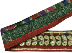 Vintage Sari Border Indian Craft Trim Hand Beaded Gotal Patti Ribbon Lace Green