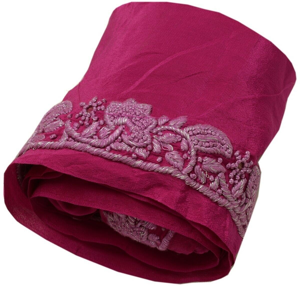 Vintage Sari Border Indian Craft Trim Hand Embroidered Magenta Ribbon Lace