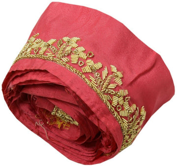 Vintage Sari Border Indian Craft Trim Hand Beaded Zardozi Ribbon Lace Pink