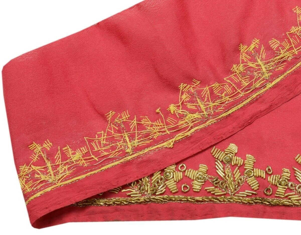 Vintage Sari Border Indian Craft Trim Hand Beaded Zardozi Ribbon Lace Pink