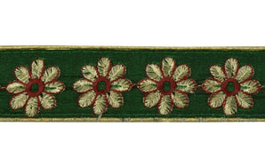 Vintage Sari Border Indian Craft Trim Embroidered Floral Green Ribbon Lace