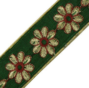 Vintage Sari Border Indian Craft Trim Embroidered Floral Green Ribbon Lace