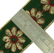 Vintage Sari Border Indian Craft Trim Embroidered Floral Green Ribbon Lace