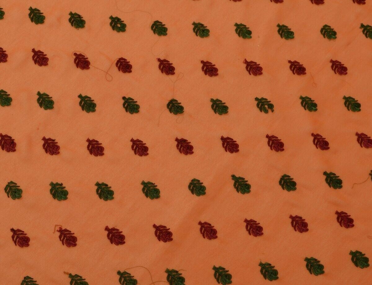 Vintage Saree Multi Purpose Design Fabric Piece for Sew Craft Embroidered Rust